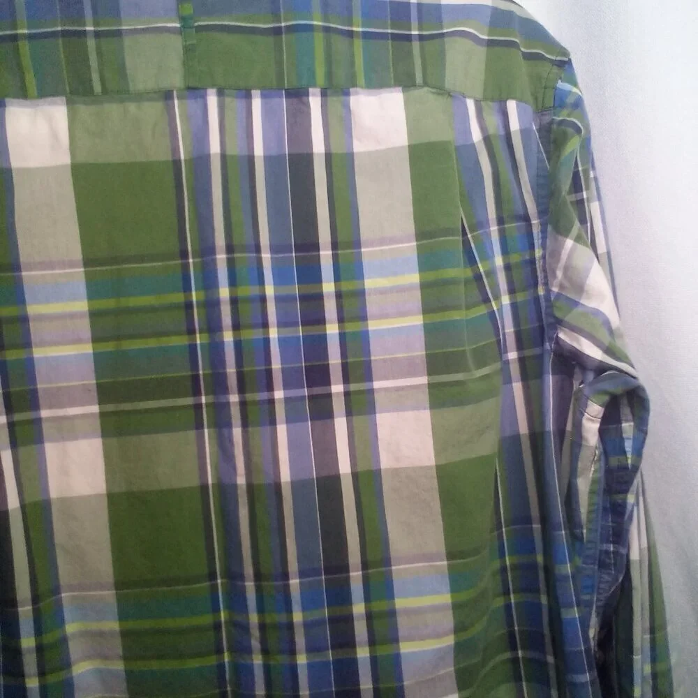 Banana Republic Shirt Men M 15-15 1/2 Button Up Long Sleeve Plaid Blue Green